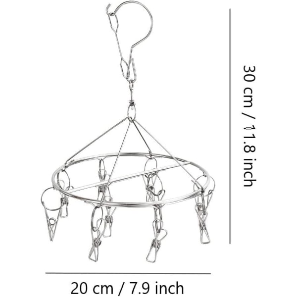 (20 Peg, 2 Pack Round) Rustfrit stål sokketørrer Clip til So