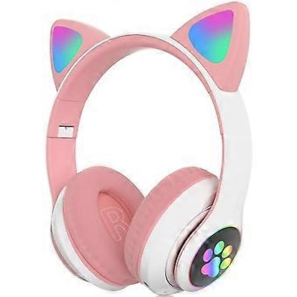 Gaming Headset Mote Bluetooth Katteøre LED Lysende Trådløst Headset - Rosa