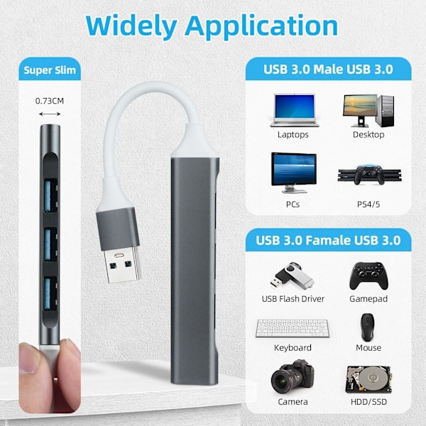 4-portars USB 3.0-hubb, ultratunn USB-datahubb, USB 3.0-förlängning med hög hastighet