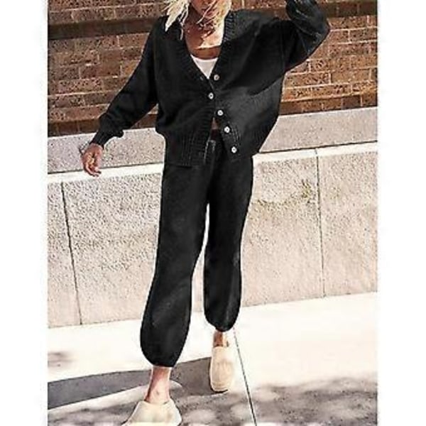 Strikkede Loungesæt til Kvinder 2 Dele Langærmet Cardigan Sweater Toppe og Sweatpants Sæt Todelt Matchende Sæt Lilla XL(XL Lilla)