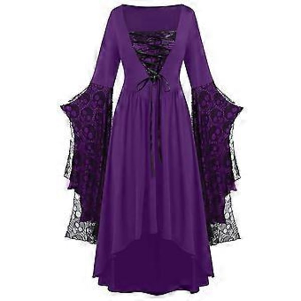 Halloween Cosplay Kostume Gotisk Vintage Kjole Spøgelse Græskar Trykte Kjoler Middelalderlig Spøgelsesbrud Vampire Tøj Kvinder (XXXL B)
