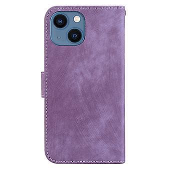 Embosset Lærveske For iPhone 15 (Lilla)