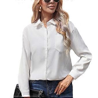 Casual Shacket Boyfriends til kvinder - Knap Solid Skjorter Oversized Langærmede Skjorter Bluse Efterårstøj Toppe Hvid M(M Hvid)