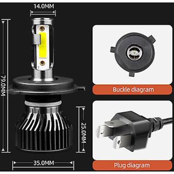 2 kpl Auton LED-ajovalot LED-ajovalosarja Kaikki yhdessä muunnossarja H4 HB2 9003 50W IP68 Vedenpitävä, Malli: Musta