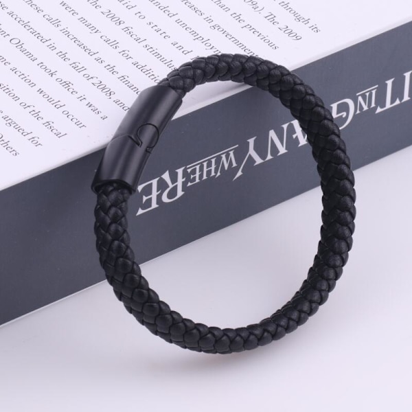 Herrar Armband i Flätat Äkta Läder med Magnetisk Spänne i Rostfritt Stål
