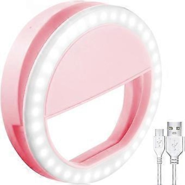Selfie ring light, genopladelig med 36 LED-lys, 3-niveau justerbar lysstyrke, clips på telefon ring light