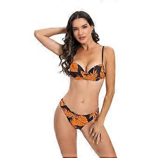 Dame Badedragt Todelt Badedragt Bikinis og Dame Strand Sarong Sæt Blomstret Badetøj Bikinis Top Højtaljede Shorts orange XL(XL orange)