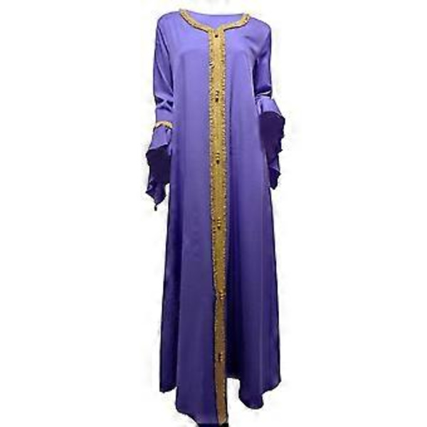 Dame Islamisk Kaftan Kjole Kaftan Kjole Fuld Længde Islamisk Kaftan Kjole Kjoller Flæseærme Islamisk Kaftan Kjole Lilla S(S Lilla)