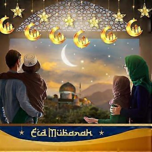 95 LED Ramadan-ljusslingor Dekorationer LED Stjärna Måne Gardinlampor för Sovrum Hem Utomhus Eid-lampor med USB-fjärrkontroll 8 Belysningslägen Eid