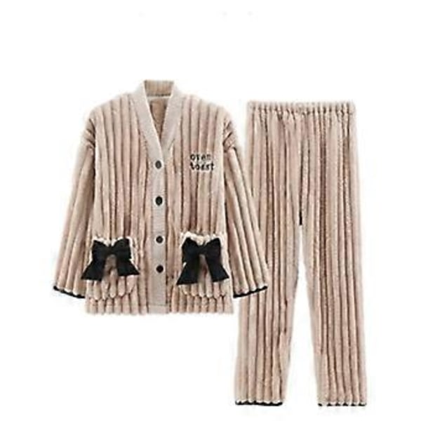 Pyjamas dam korall sammet ny plus sammet förtjockad söt tjej hemmakläder set (M)