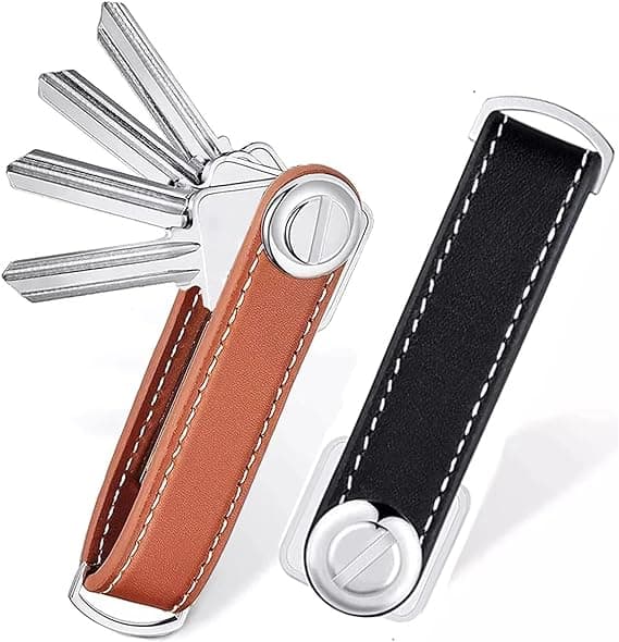 2PC Læder Nøgleholder Kompakt Nøgleholder Foldbar Lomme Nøglering