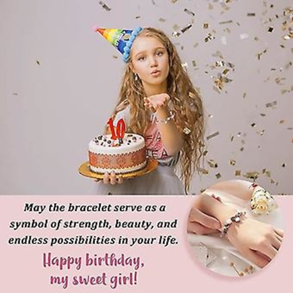 Födelsedagspresenter för flickor 4-21 år, rosa zebra naturstenarmband med söt hjärta charm och meddelandekort för dotter/barnbarn/brorsdotter 15 år