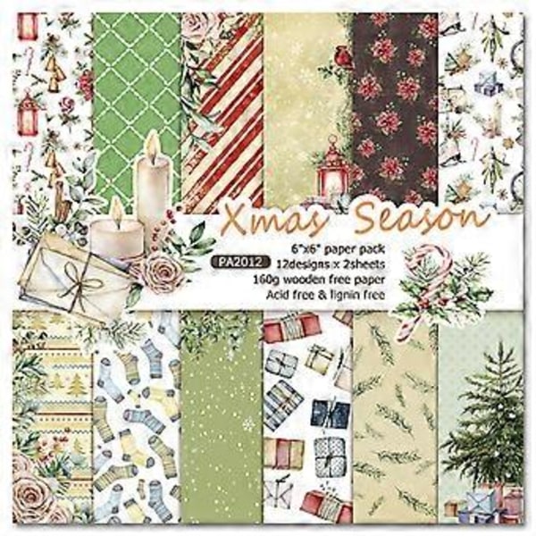 24 stk 6x6 tommers julebakgrunnspapirblokk for scrapbooking dekor journal album DIY memoblokker