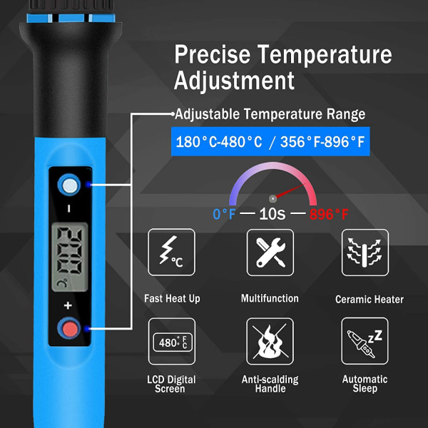 Synlig elektrisk lödkolv 100W Lödkolv Kit Justerbar temperatur 180℃~500℃ med PÅ/AV-omkopplare