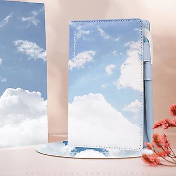 Premium PU notesbog A6 blå til Sky Cloud 128 ark håndbog gaver til piger Wo( Lyseblå)