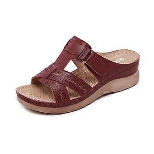 Dames Tykke Sål Stitch Sandaler Stor Størrelse Sommer Kile Tøfler (EU 40 Bourgogne)