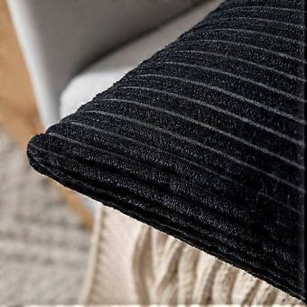 Pakke med 2 Corduroy Myke Solide Dekorative Firkantede Puter Trekk Putetrekk for Sofa Stue Soverom Bil 26 x 26 Tommer Svart