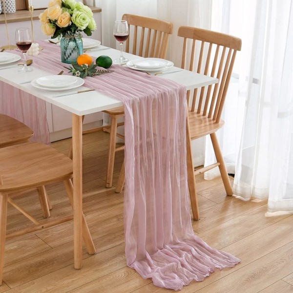 Pink Table Runner, 90x300 cm, in Light Pink, Washable Table