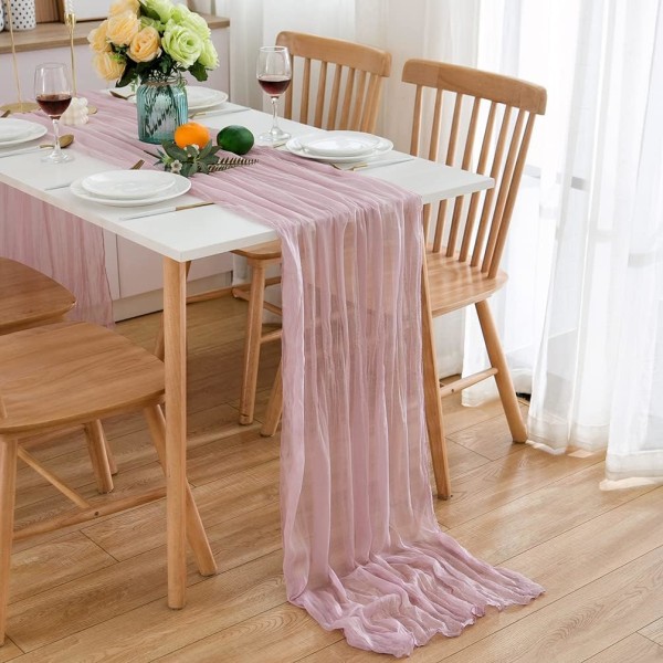 Rosa bordslöpare, 90x300 cm, i ljusrosa, tvättbart bord