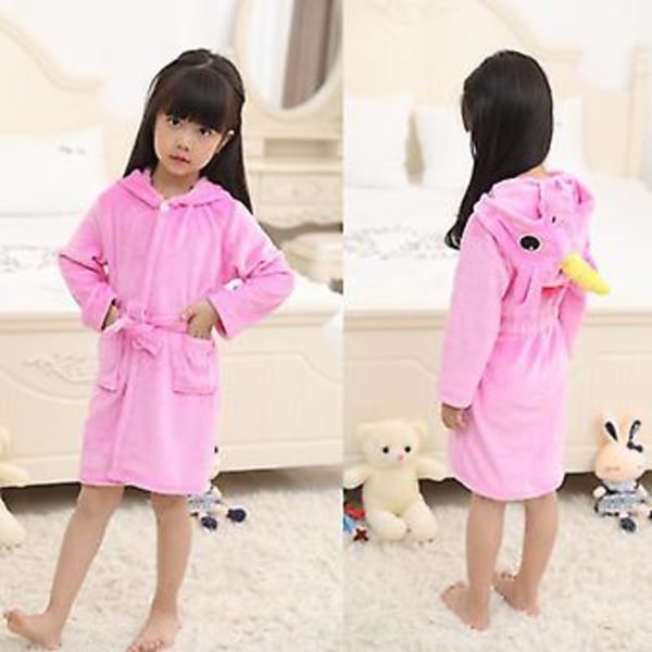 3-10 Years Kids Girls Unicorn Flannel Hooded Bathrobe Dressing Gown Belted Robe Sleepwear(4-5 Years Red)