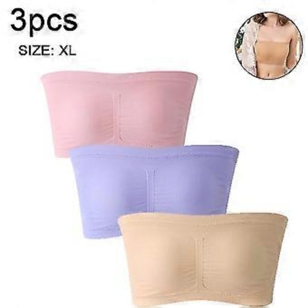 ctmw 3*dame polstret bandeau-BH, stroppeløs tube-topp med uttakbare puter (lilla - rosa - hudfarge XL)