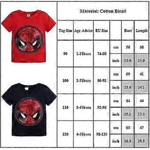 Barne T-skjorte Gutter Jenter Tegneserie Spiderman Paljetter Vendbar Mønster Skiftende Topper -NMAOV(1-2 År Rød)