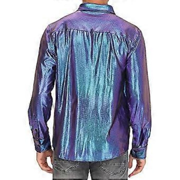 Herre Disco Skjorter Skinnende Langærmet Skjorte (3XL Blå)