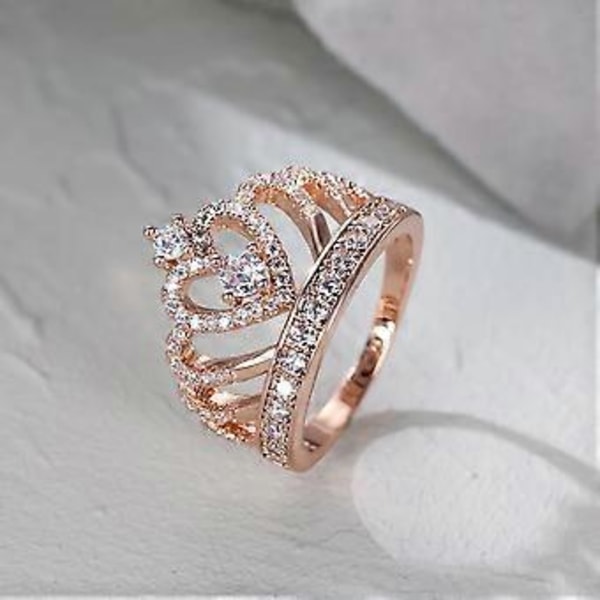Luksus Krone Ringe til Kvinder Rosaguld Farve Skinnende Zircon Let Match Dronning Krone Ring Bryllupsfest Smykker(13 rosaguld)