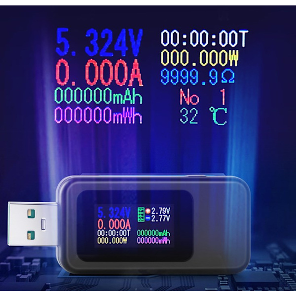 USB-C Strømspændingstester Digital Multimeter LCD USB Måler Vol