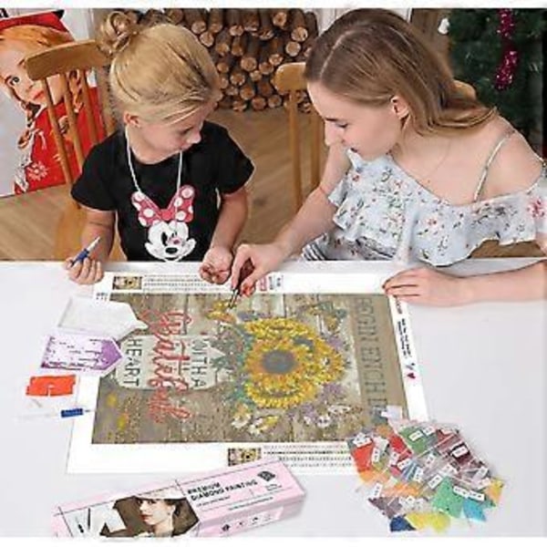 Solrosdiamantmålning Kit för Vuxna Full Borr Diamantmålning Konst Måla med Diamanter 5D DIY Runda Gem Målning Kit för Nybörjare Väggdekor