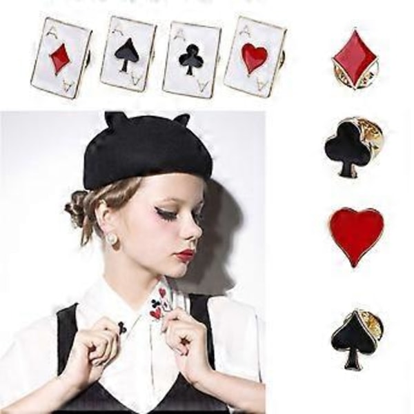Sæt med 4 dragtnåle Pokerkort Broche Badge Kraveben Pins Legeringsmateriale Reversnåle Egnet til skjorter Tørklæder Revers (A)