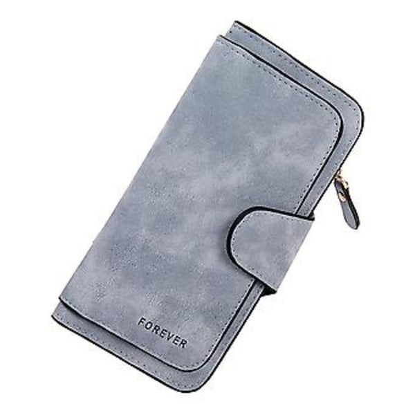 Dame Soft PU Læderpung Lang Clutch Kortholder Taske Pung Bedste Gave (Lyseblå)