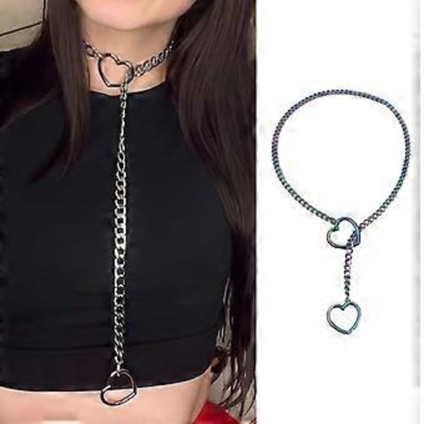 Justerbar Lariat Y-halskæde med hjertevedhæng til kvinder og mænd, slipkæde, choker, unisex, gotiske smykker, modeaccessory (kærlighedslås)