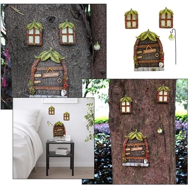 Magiske miniature fe-døre og -vinduer, der lyser i mørket