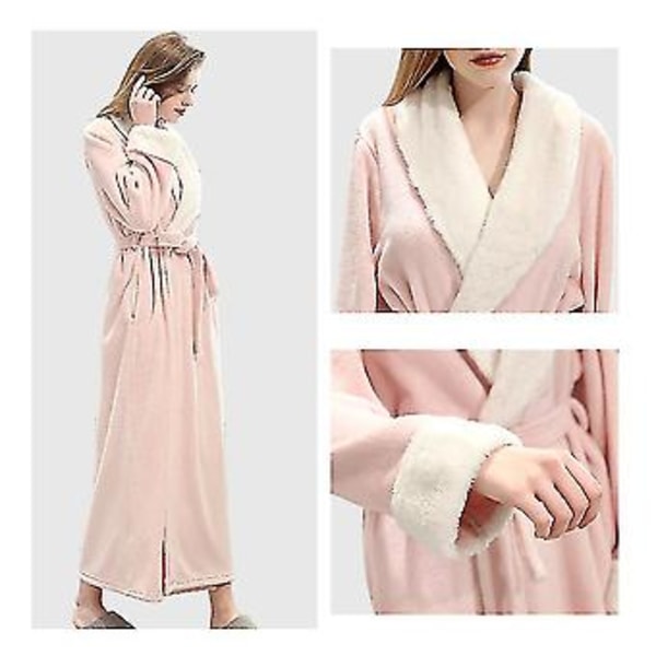 Dame Badekåbe Morgenkåbe Varmt Blødt Fleece Lange Kåber Natkjole (XL Pink)