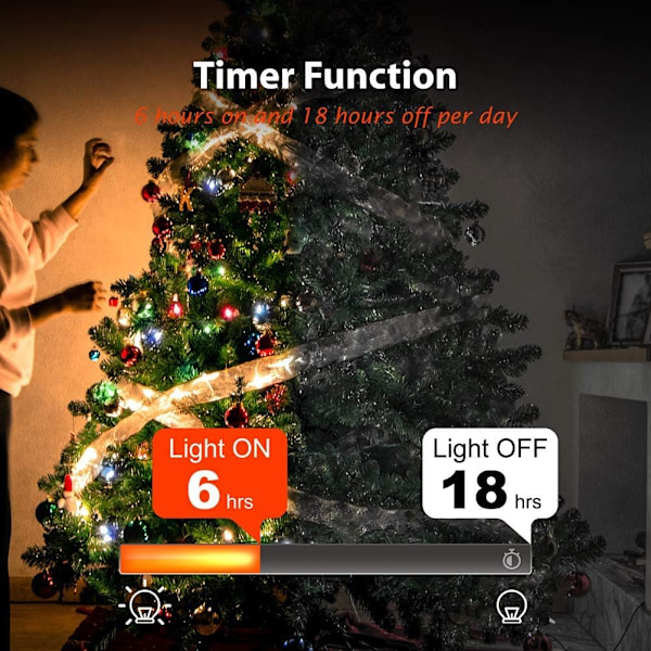 2-pack 20m LED-ljusslingor med 200 flerfärgade LED-lampor, batteridrivna