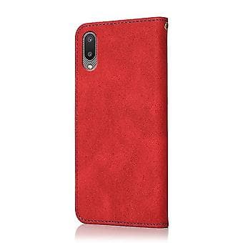 Läderfodral för Samsung Galaxy A02 / M02 med tvåfärgad söm (Röd Blå)