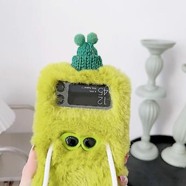 Sööt Päikeseprillide Karvane Plüüšü Kott Samsung Galaxy Z Flip 4/3-le, Soe Talvine Pehme Tagakaas