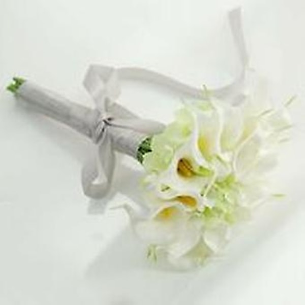 20 kunstige latex calla liljer, realistiske at røre ved - til brudebuketter og til at dekorere hjem, hoteller og haver., Stof, Hvid med gul