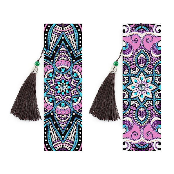 2 st 5D Diamantmålning Bokmärken, Läder Tassel Bokmärke, Nummer Broderi Bokmärken, med T