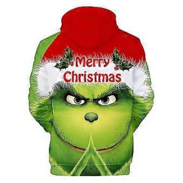 Herr Dam Jul Grinch 3D-tryckt Hoodie Långärmad Tröja med Huva Pullover Jumper Casual Lös Jul Toppar (2XL E)