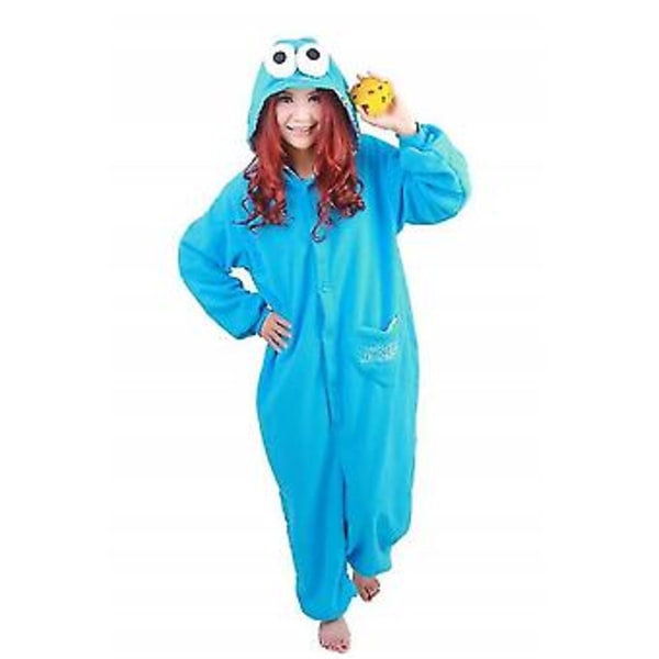 Vuxen Sesam Street Cookie Kostym Pyjamas Outfit (XL Blå)