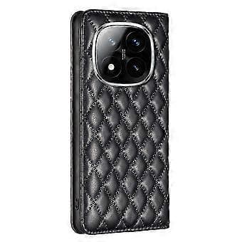 För Redmi Note 14 Pro 5G / Note 14 Pro+ 5G Diamantgitter Magnetiskt Läder Flip Telefonfodral (Svart)