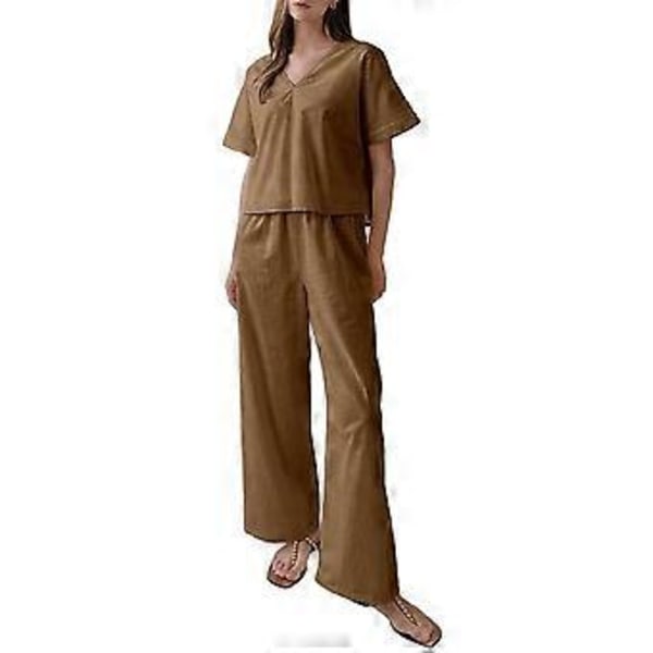 Dam Pyjamas och Byxor Set V-formad Krage Pyjamas Bomull Rygglös Pyjamas Nattbyxor Set (M grön)