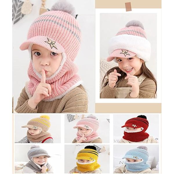 Børns vinter fleece hat med solskærm og øreklapper, multi-
