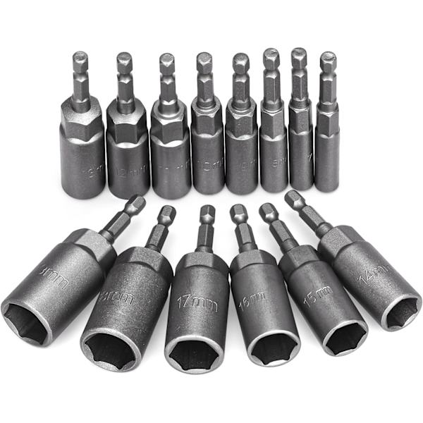14-delers slagdriverhylse 6-19mm sekskant hylse maskineringsdybde 34mm 1/4'' bitadapter for elektrisk