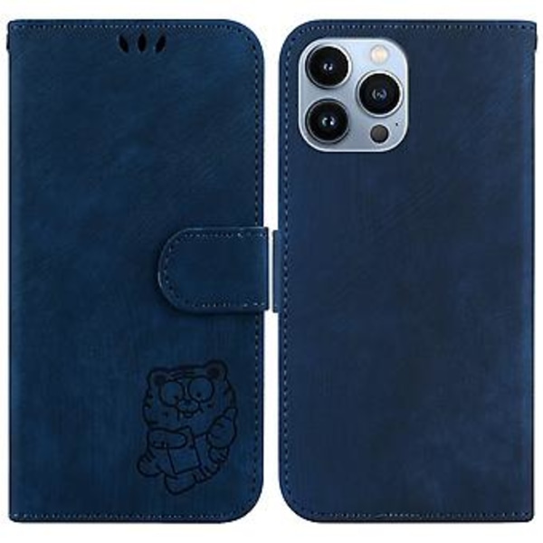 Präglad Läderfodral för iPhone 15 Pro Max (Mörkblå)