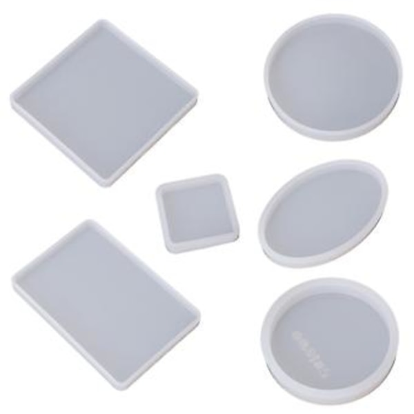 6x DIY Underlägg Form Fyrkantig Rund Silikonform för Tryckplatta Epoxihantverk