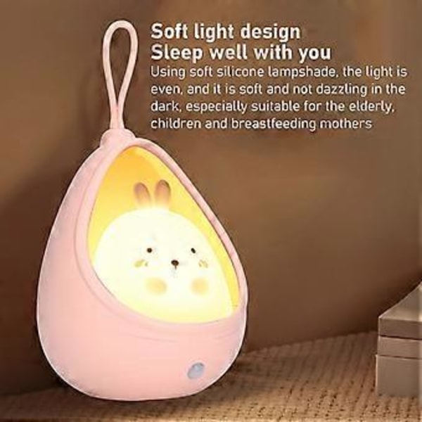 Nattlampa Vit Kaninform LED Barn Induktionslampa med USB-kabel för Barnrum Sovrum