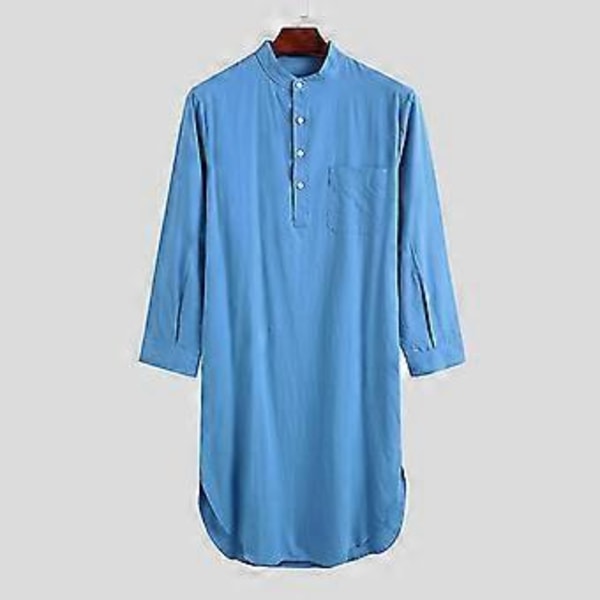 Herr Hood Onepiece Sovskjorta Bomull Nattlinne Mjukt Sovplagg (3XL blå)